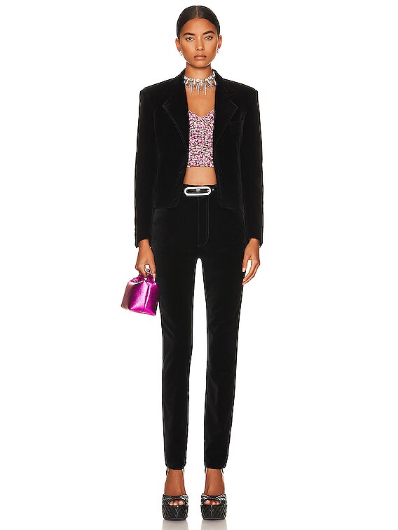 Alessandra Rich Velvet Skinny Trousers in Black