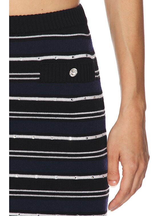 【Alessandra Rich】ベルト pinstripedミニスカート Alessandra Rich Mini Skirt in Blue & Black | FWRD