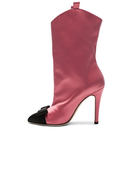 Alessandra Rich Satin Bow Boots in Pink 