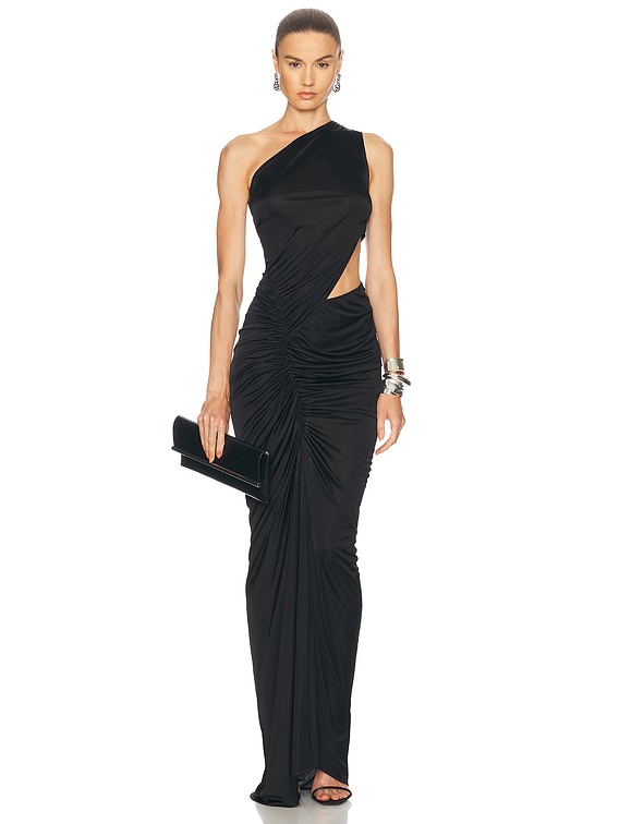One Shoulder Ruched Cut Out Gown