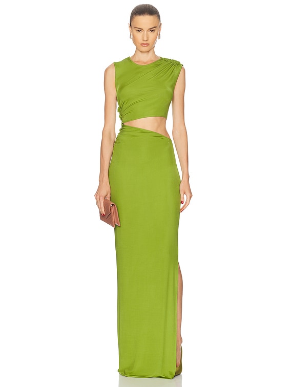 Atlein Cut Out Sleeveless Long Dress in Lime | FWRD