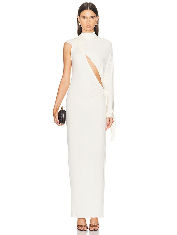 Atlein One Shoulder Cut Out Draped Dress in Coa Off White | FWRD