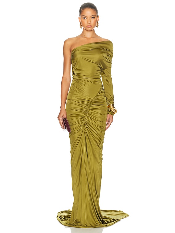 One Sleeve Ruched Gown