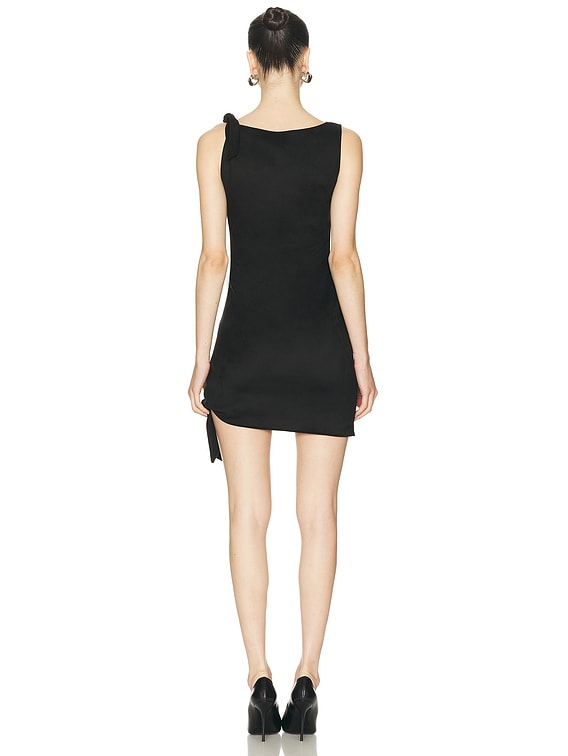 knot detail mini dress Black One Shoulder Knot Detail Mini Dress