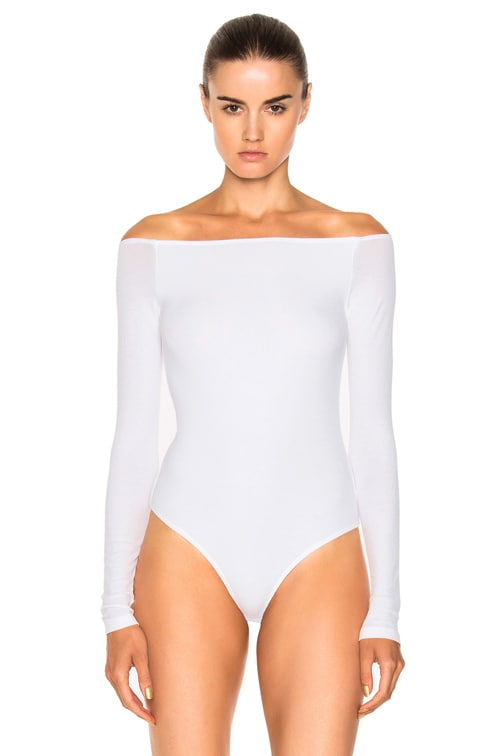 white off the shoulder bodysuit