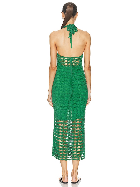 green emerald velvet dress Izaren Halter Maxi Dress in Green Cactus