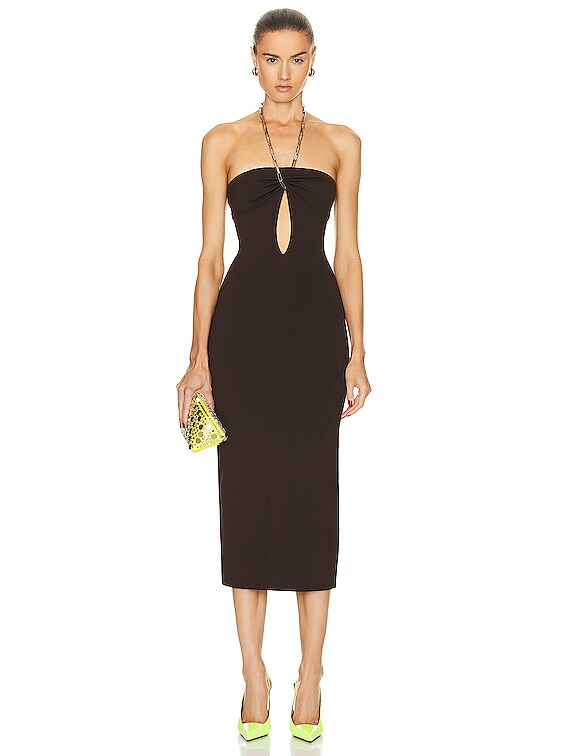 THE ATTICO Giona Midi Dress in Dark Brown FWRD