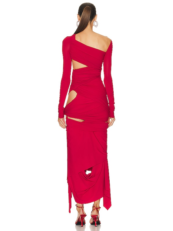 THE ATTICO Long Sleeve Midi Dress in Vibrant Red | FWRD