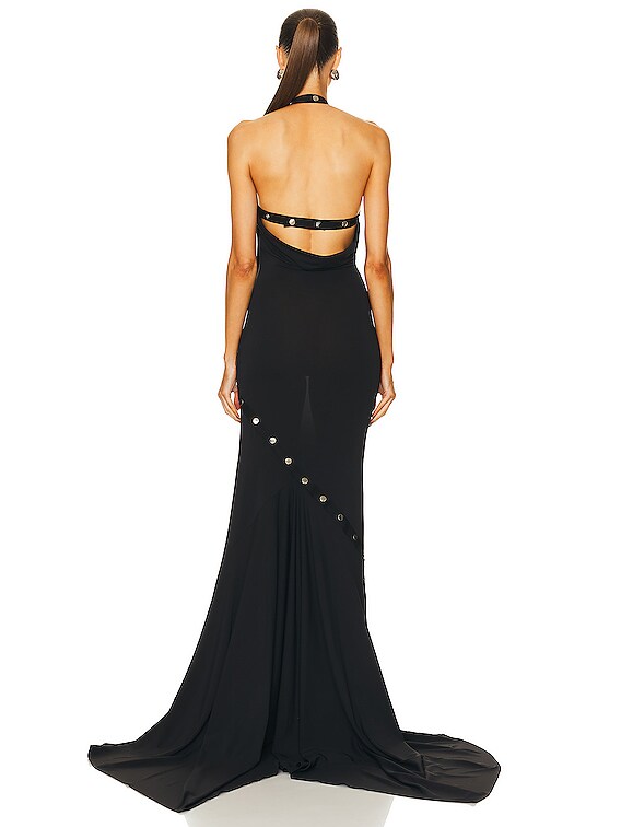 THE ATTICO Halter Neck Long Dress in Black FWRD