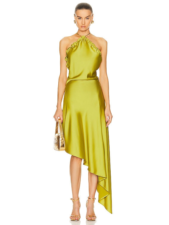 THE ATTICO Asymmetrical Mini Dress in Lime