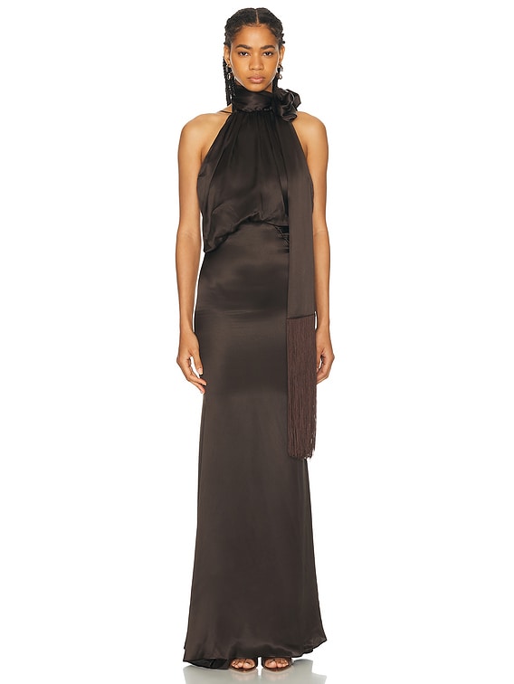 THE ATTICO 251WCA00393JJF006AA114 関税送料込 THE ATTICO Fringe Long Dress in Dark Brown | FWRD