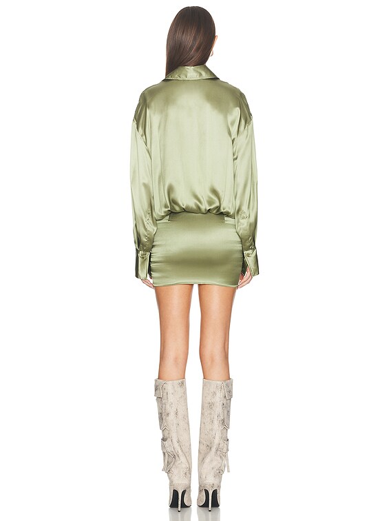 ワンピース THE ATTICO FW25 SHIRT MINI DRESS (WCA00394VVV088AA 084) THE ATTICO Mini Shirt Dress in Sage Green | FWRD