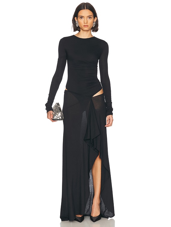 THE ATTICO Long Sleeve Gown in Black | FWRD