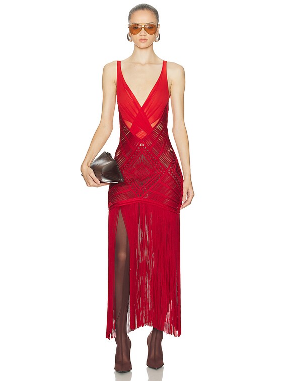 THE ATTICO Embroidered Midi Dress in Red | FWRD