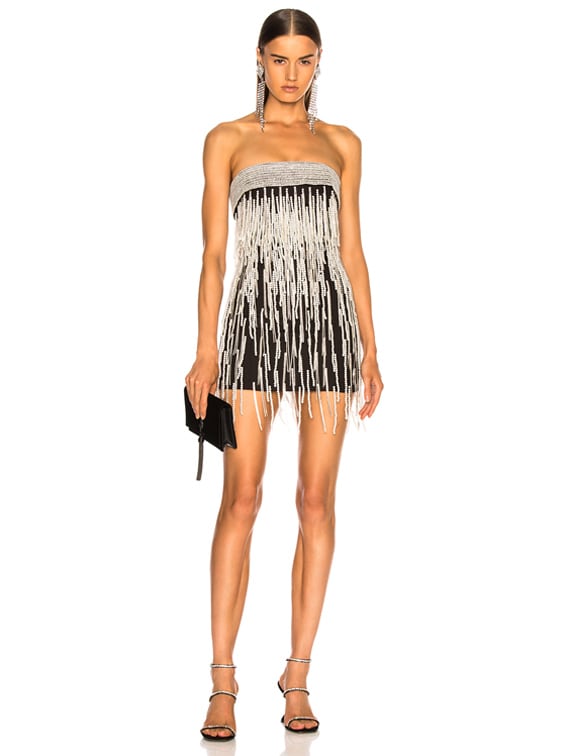 black and silver fringe dress