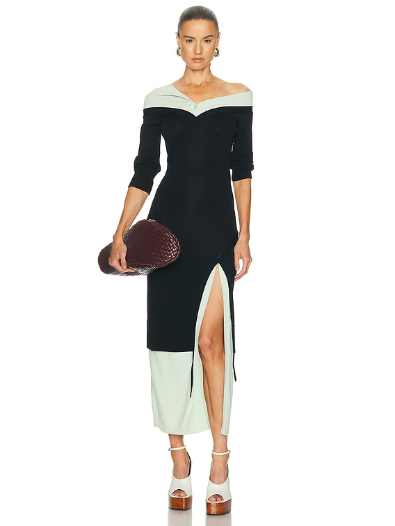THE ATTICO Asymmetric Midi Dress in Black & Green | FWRD