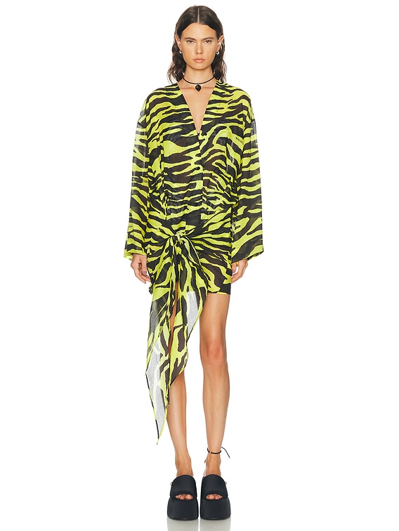 THE ATTICO Zebra Wrap Mini Dress in Black & Yellow | FWRD