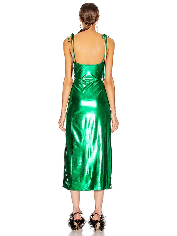 THE ATTICO Lame Wrap Dress in Emerald | FWRD