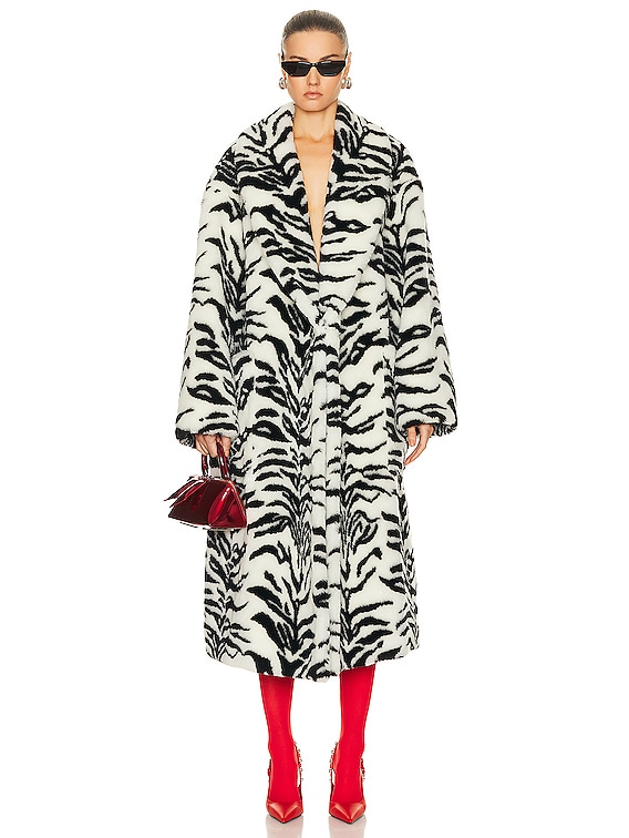 THE ATTICO Faux Fur Coat in White Black FWRD