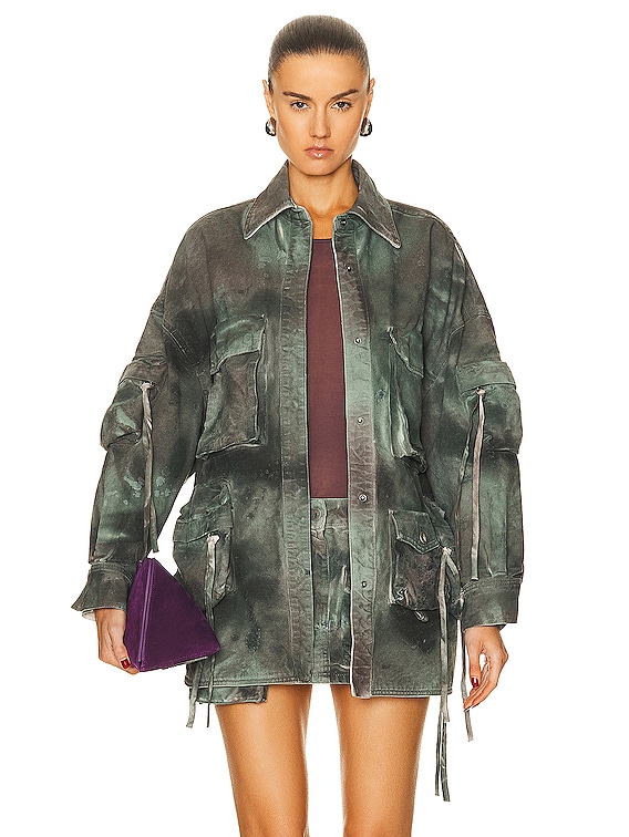 THE ATTICO Fern Short Coat in Stained Green Camouflage FWRD