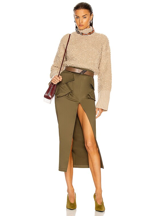 THE ATTICO Cargo Midi Skirt in Military Green FWRD