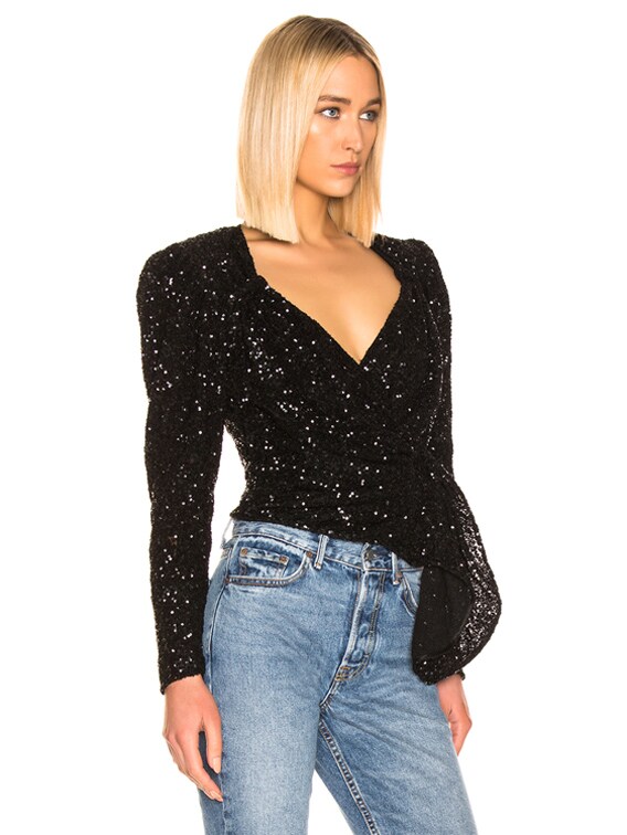 black sequin wrap top