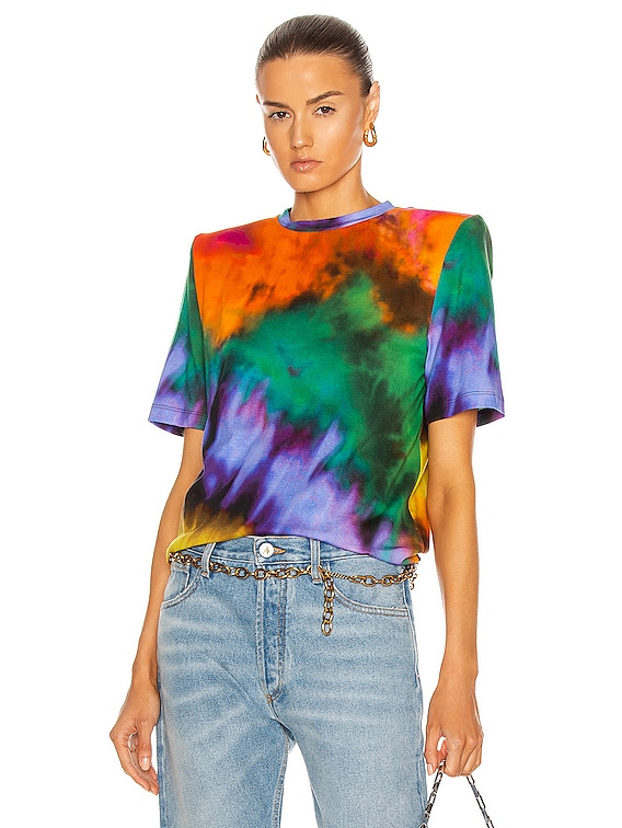 THE ATTICO Bold Shoulder T Shirt in Multicolor Tie Dye FWRD