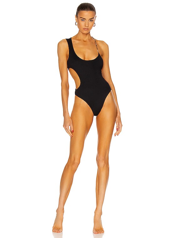 THE ATTICO Chain Neck Swimsuit in Black FWRD