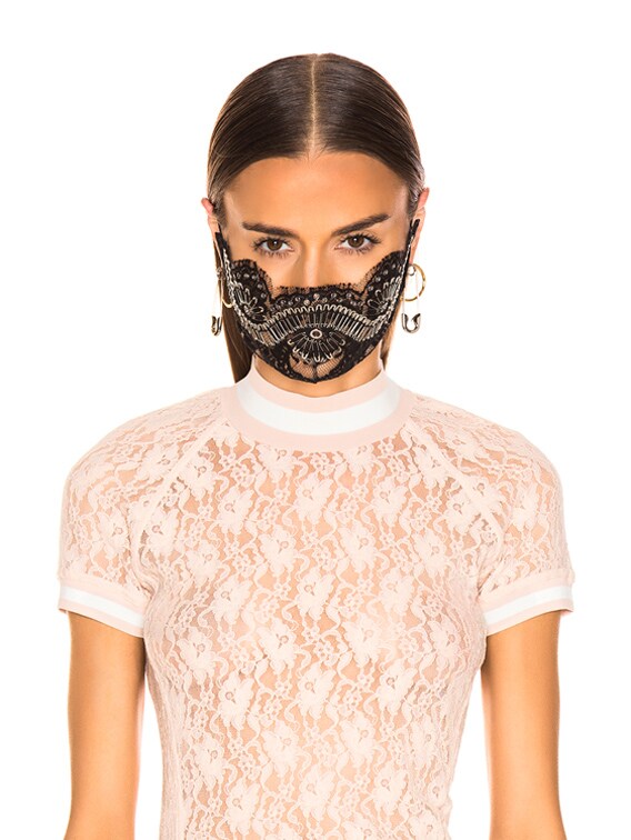 Alexander Wang Lace and Safety Pink Face Mask in Black | FWRD