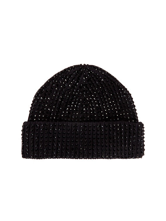 【送料&関税込】Alexander Wang Wool Beanie Hat dome logo beanie in ribbed wool stretch in BLACK