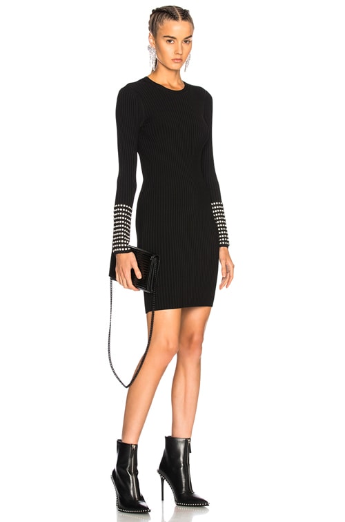 Alexander Wang Long Sleeve Dress with Crystal Cuff Detail in Black