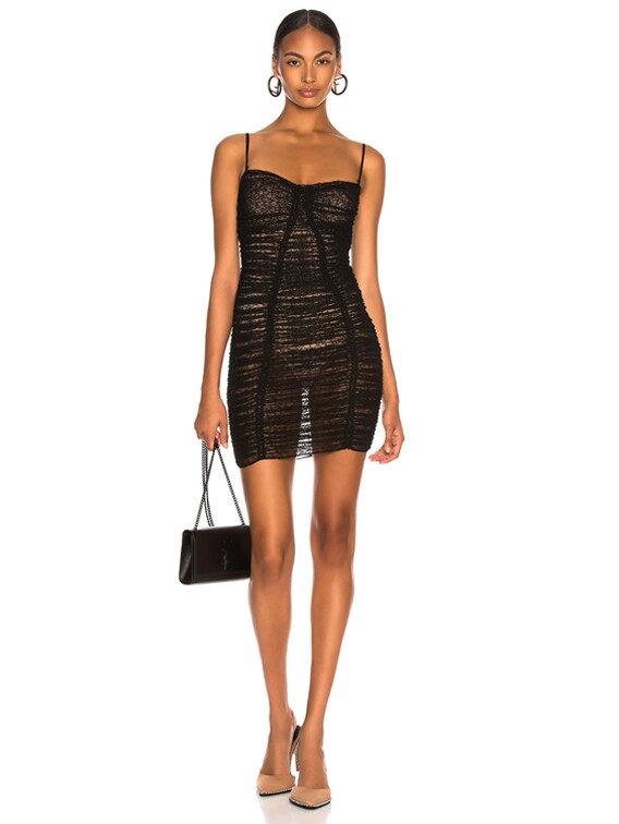 sheer ruched bodycon dress