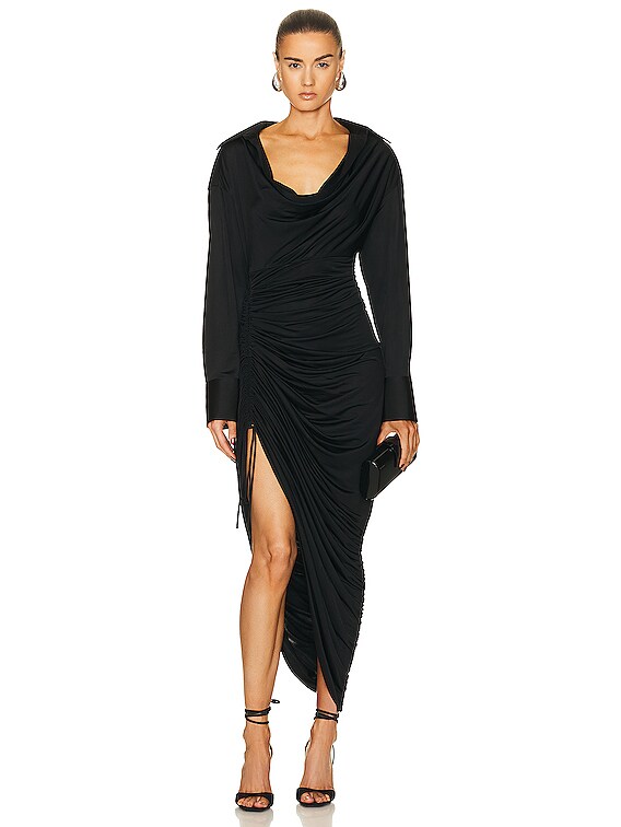 Alexander Wang Asymmetrical Cowl Neck Dress in Black | FWRD