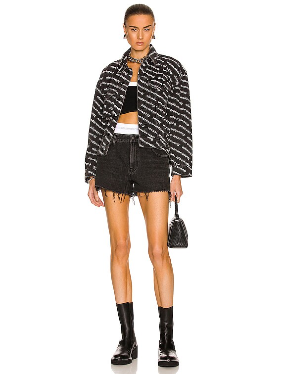 Alexander Wang Logo Elastic High Rise Short in Grey Aged | FWRD