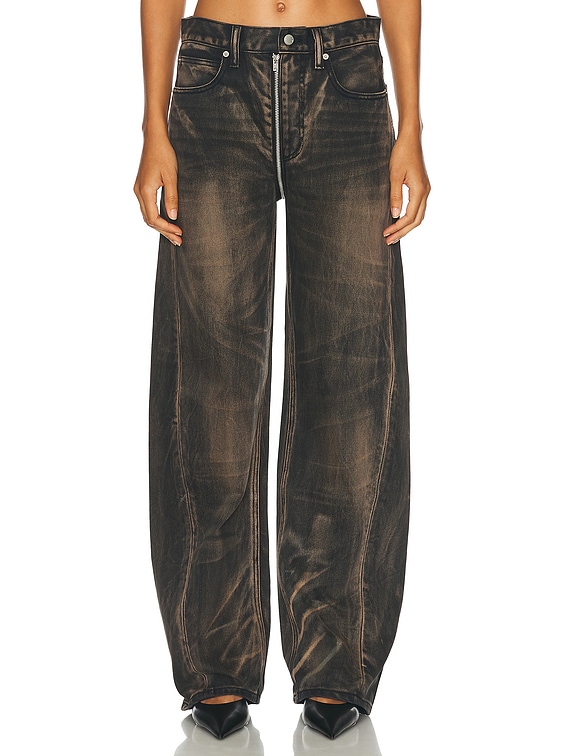Alexander Wang Moto Wide Leg in Distressed Brown Overdye | FWRD Alexander Wang Moto Wide Leg in Distressed Brown Overdye | FWRD