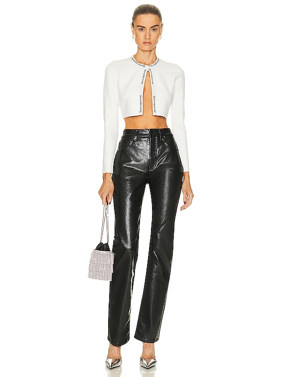 Alexander Wang Logo Jacquard Trim Cardigan in Soft White | FWRD