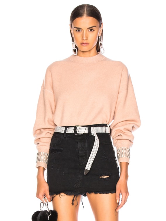 Alexander Wang Crystal Cuff Crew Neck Sweater in Blush FWRD
