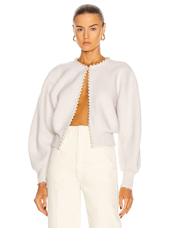 Alexander Wang Pearl Placket Cropped Cardigan in Ivory | FWRD