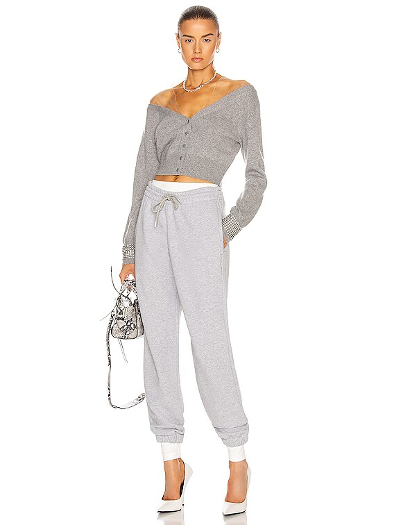 Alexander Wang Crystal Cuff Cardigan in Heather Grey