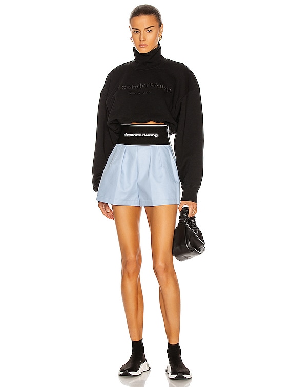 その他 Alexander Wang CROPPED CREWNECK SWEATSHIRT (1CC3251081 011) Logo-Embossed Ribbed Chenille Sweater in BLACK | alexanderwang®