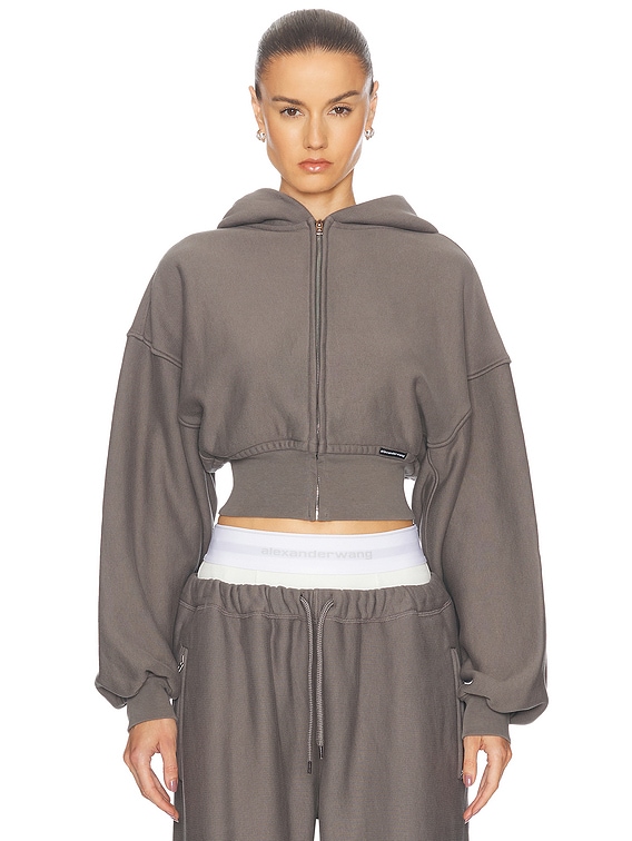 alexander wang トップス Cropped Long Sleeve Shirt in LIGHT GREY | alexanderwang®