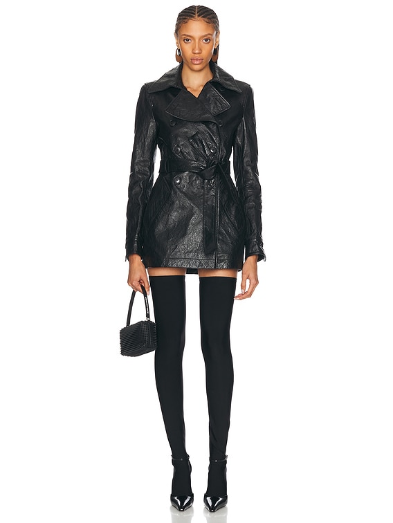 Alexander Wang Memory Leather Trench Coat in Black | FWRD Alexander Wang Memory Leather Trench Coat in Black | FWRD