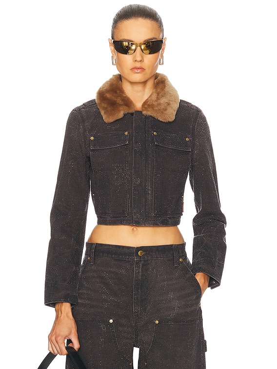 Alexander Wang Hotfix Crystal Shrunken Trucker Jacket in