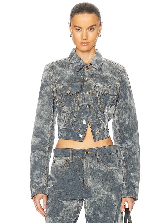 ジャケット Alexander Wang FW25 CLIP TRUCKER JACKET (4DC3252777 470C) Regen Indigo Denim clip trucker jacket in VINTAGE BLEACH
