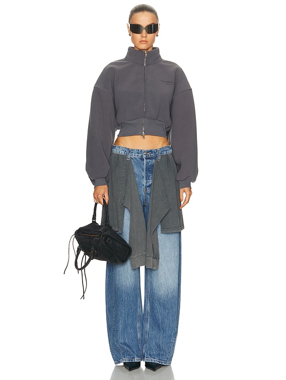 Alexander Wang Cropped Mock Neck Zip Up Jacket in Alloy | FWRD