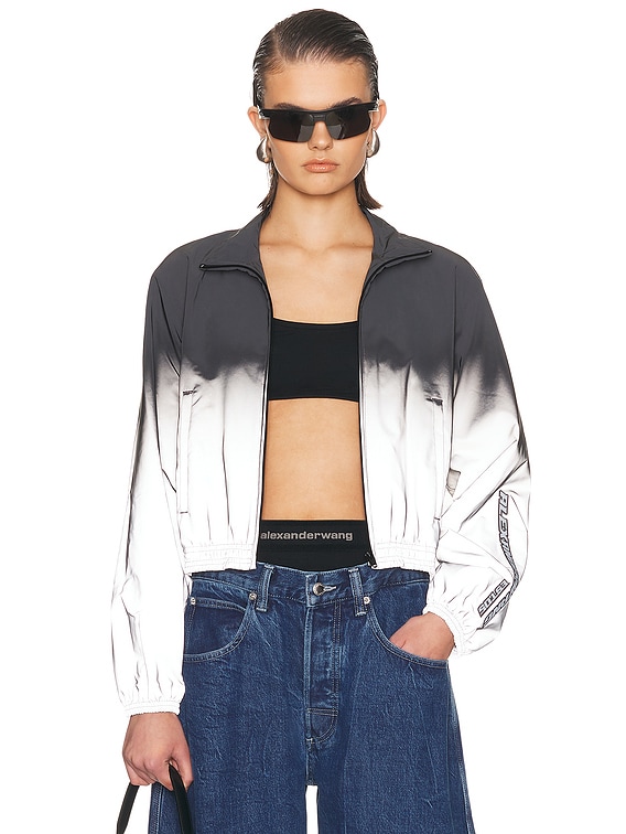 Alexander Wang Reflective Shrunken Track Jacket in Silver & Black