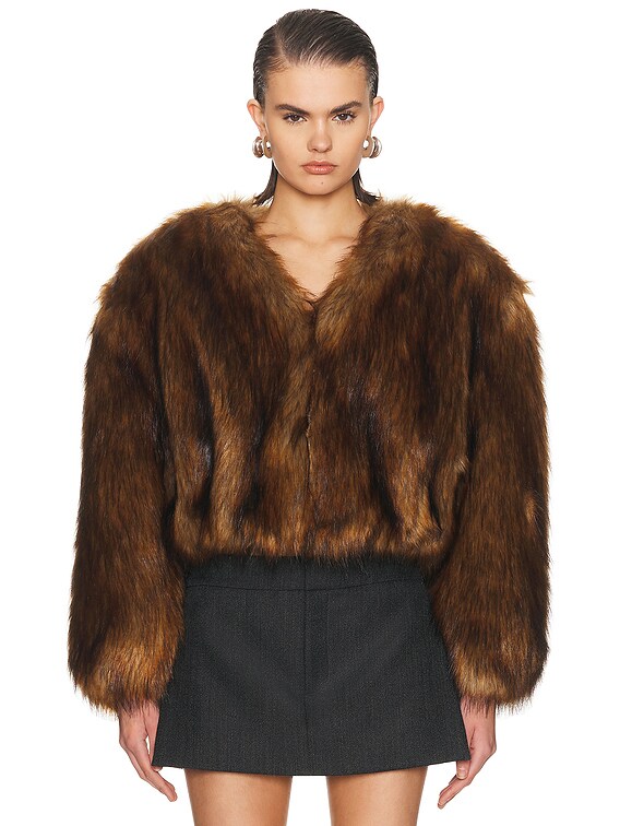 ANDWANGファーあうたー Alexander Wang Faux Fur Cropped Jacket in Chestnut | FWRD