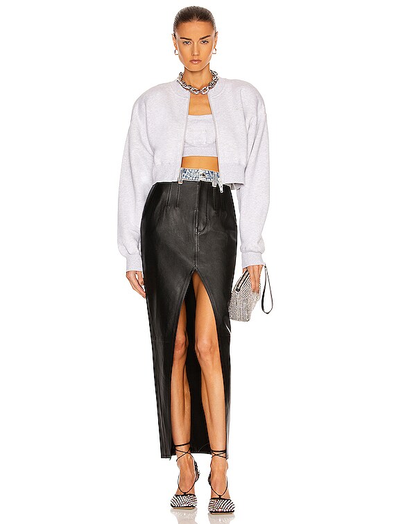 Front Slit Long Leather Skirt