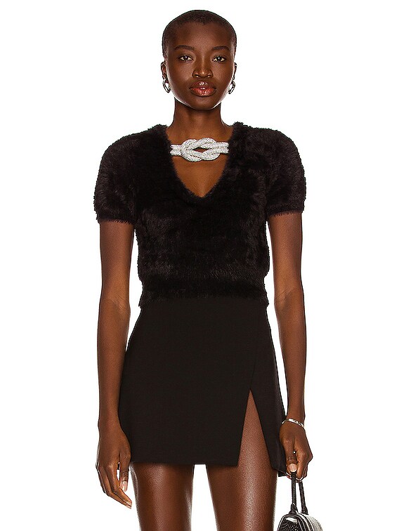 Alexander Wang Crystal Knot V Neck Top in Black | FWRD