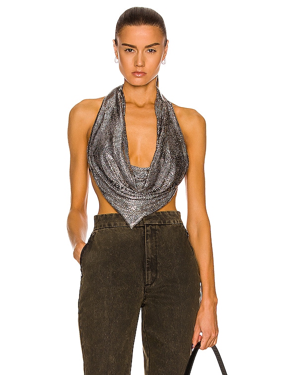 Alexander Wang Chainmail Cowl Top in Shiny Silver
